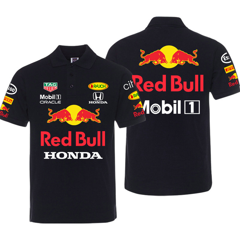 Polo Red Bull Honda Mobil 1 Coton Homme Slim Fit Manche Courte